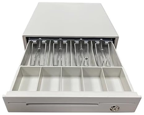 Registratori di cassa. Cassetto portadenaro manuale compatto e resistente con apertura a pressione e scomparto portamonete rimovibile for negozi e aziende