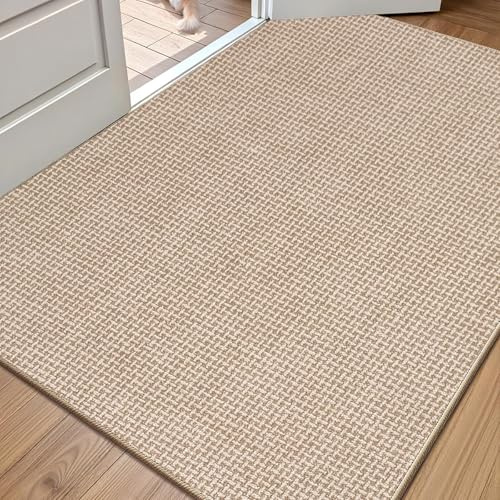 QINTOK Fussmatte Innen 80 x 120 cm, Schmutzfangmatte Innen Waschbar, Schlanke rutschfeste Fußmatte, Eingangsmatte, Türmatte Saugstarke Fußabtreter, Teppich für Eingang, Haustür, Außen (Beige)