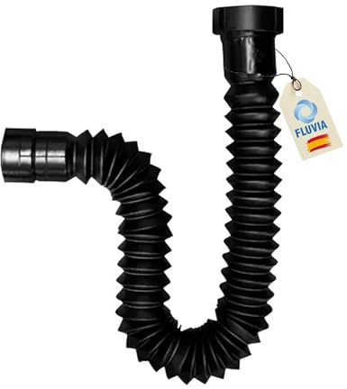 Sifón negro fregadero y para lavabo extensible tuerca loca de 11/2 y 11/4 con boca encolable para 40 y 32 blanco + 2 Plafones embellecedores de 40mm y 32mm. | FLUVIA |