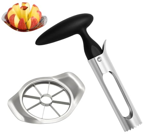 Apfelentkerner Set, 1 Apfelausstecher Schwarz + 1 Apfelteiler Edelstahl, Praktische Küchenhelfer für Obst und Gemüse, Ideal für Salate, Snacks und Mahlzeiten