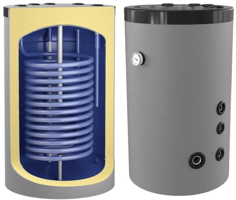 150 Liter Indirekt beheizter Warmwasserspeicher mit 1 Wärmetauscher als Unterstellspeicher - Anschlüsse nach oben - Zirkulation seitlich -