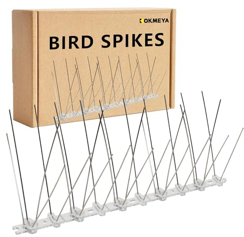 KOKMEYA Pinchos antipalomas, 3 metros, con base de plástico para jardines, acero inoxidable 304, para proteger contra palomas, balcones, para techo, ventana o privacidad (12 unidades)