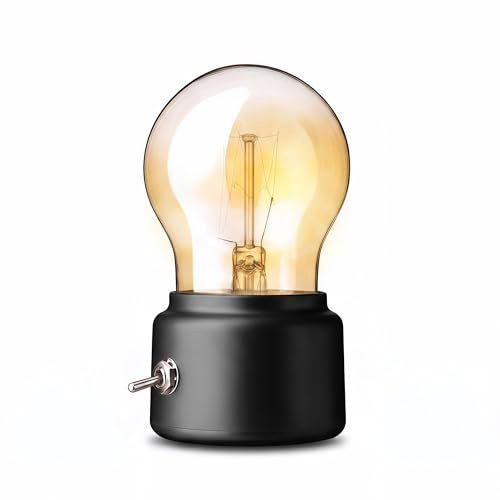 JUXINE Kabellose Tischlampe Retro Mini LED Tischlampe - USB-aufladbar, Warmlicht, Vintage Design - für Schlafzimmer & Kinderzimme