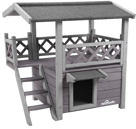 Aivituvin Katzenhaus Outdoor aus Holz Isoliert, Feral Katzenhaus Wetterfest für Winter Doppelzimmer Indoor