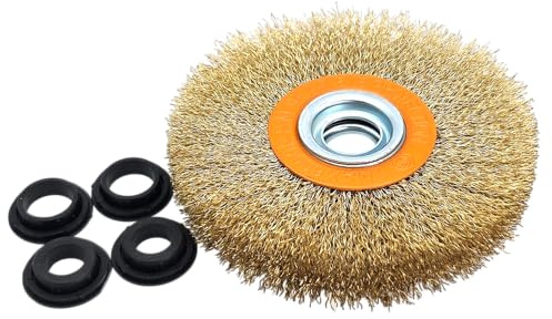HERO Profi Rundbürste 125 mm – Stahldraht vermessingt / Bohrung 20 mm inkl. Reduzierungen 13 / 16 mm – Drahtbürste / Reinigung & Polieren - Scheibenbürste gewellt für Schleifmaschine / Schleifbock