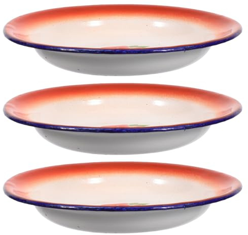 GALPADA Set 3 Piatti Smaltati Vintage in Rosso, Multifunzione per Servire e Dolci, per Bar, Design Caldo e Retrò