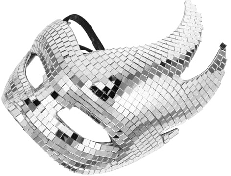 jojofuny Masque de Fête Costumée à Demi Visage en Verre Argenté Design Chat, Sangles Ajustables et Reflet Brillant pour Bal Masqué et Célébrations