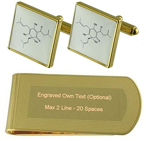 Select Gifts Bier Molekül Wissenschaft Gold-Manschettenknöpfe Geldscheinklammer Gravur Geschenkset