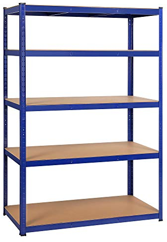 Yaheetech Étagère Charge Lourde Meuble de Rangement en Acier Rayonnage de Garage Système de Stockage 5 Tablettes Capacité de 875 kg Résistant Clipsable Bleu 120 x 60 x 180 cm