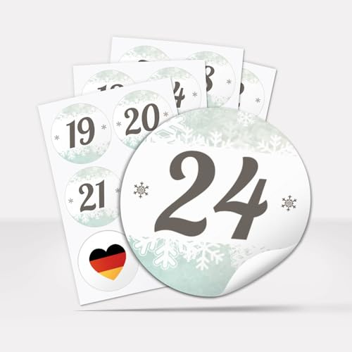 Adventskalender-Zahlen Aufkleber 1 bis 24 / Türkis modern, große Zahlen/Weihnachtskalender Etiketten rund/Advent/DIY/zum Aufkleben