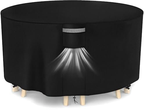 Dokon Housse Salon de Jardin Exterieur avec Aérations, Imperméable, Résistant au Vent, Anti-UV Tissu Oxford 420D Bache Meubles Housse de Protection Table de Jardin, Ronde (Ø128x71cm) - Noir