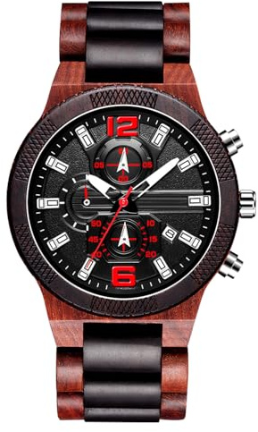 RORIOS Mode Herren Holzuhr Analog Quarz Uhr Leicht Holzuhren Männer Holzuhren Multifunktion Holz-Armbanduhren