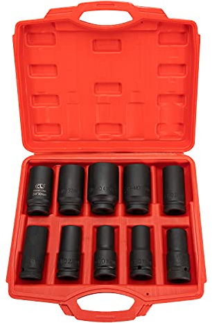 10-tlg. Deep Impact Steckschlüsselsatz 3/4 | 17-41mm Kraft-Steckschlüssel Einsätze | Sechskant Schlagmuttern Werkzeug für LKW Traktoren Motoren Reparaturwerkzeug
