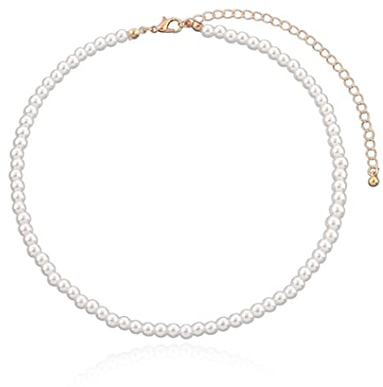 Ushiny Perlen Kette Modeschmuck Weiß Collier Kleine Perlen Choker Halskette für Damen