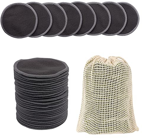 LOPHE Discos Desmaquillantes Reutilizables Ecologicos, 24pcs Algodones desmaquillantes Lavable con bolsa de Malla, Maquillaje de Limpieza Facial Almohadillas de Bambú y Algodón para Todo Tipo de Piel