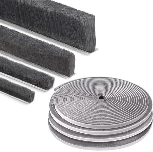 ZOMPAGO Bürstendichtung selbstklebende, 15mm(D) x9mm(B) x 10m(L) | Winddicht Staubdicht Dichtungsbürste für Fenster, Schiebetür, Rolladen, Schrank, Türdichtung für Insektenschutz