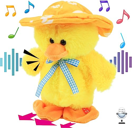 Hopearl Sprechende Singende Ente Spielzeug Wiederholt Gesagtes Laufend Entenküken Elektrisch Interaktiv Animiertes Spielzeug Sprechendes Plüschtier Geschenke für Kleinkinder, Gelb, 20 cm