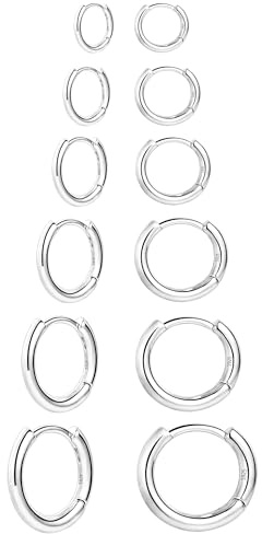 Boucles d'oreilles créoles pour femme, 6 paires hypoallergéniques Huggie en argent sterling petites boucles d'oreilles créoles polies plusieurs tailles petit cartilage bijoux tendance cadeau