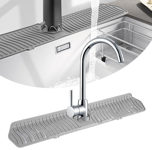 FOSFUKEER Paraspruzzi per lavello da Cucina, Tappetino per Rubinetto, Tappetino di Scarico in Silicone Lungo 61 cm, Tappetino per Asciugatura Multiuso, Protezione per Piano di Lavoro (Grigio)