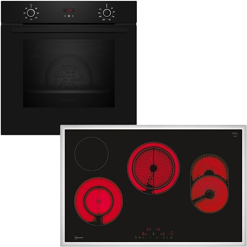NEFF BX38B, Einbau-Herd-Set bestehend aus Integrierbarer Herd-Kochfeld-Kombination 60 cm breit, CircoTherm, Schnellaufheizung, LED-Display, Touch Control, Powerstufe, Bräterzone Schwarz