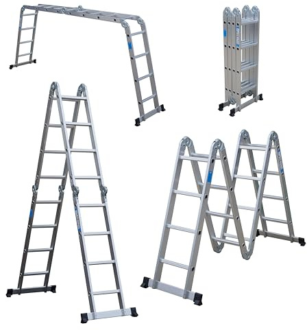 DIVID® Aluleiter 4,7 Meter | Leiter klappbar | Gelenkleiter 4 Stufen x 4 | Multifunktionsleiter belastbar bis 150Kg | Mehrzweckleiter | Klappleiter | Stehleiter ausziehbar | Teleskopleiter