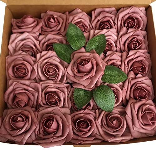 FNKDOR 25 PCS Künstliche Rosen Blumen Foamrosen Schaumrosen Kunstblumen Rosenköpfe Kunstrose DIY, Hochzeit Blumensträuße, Braut Zuhause Dekoration (I, B)