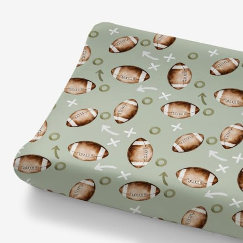 HawSkgFub Football American Sport Changing Pad Cover for Baby Boys, Green Football Game Diaper Change Table Covers, Ultra Soft Stretchy Breathable Safe Snug Fitted Changing Mat Sheet Fit 32/34 x 16