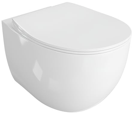LAVITA Abattant de WC suspendu avec système d'abaissement automatique et charnières en métal - Sans bord - 375 x 500 x 380 mm - Blanc brillant
