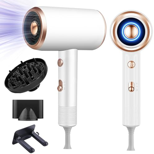 Bizcasa Secador de Pelo de Iónico 1800W,Profesional Secador de Pelo con Botón Frío/Calor,3 Ajustes de Temperatura,Salón Hair Dryer con difusor y boquilla de peinado,Súper Silencioso