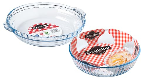 Ocuisine Ôcuisine® Deep Flan & Cake Dish with Handles Set Pack of 2 Glass Extreme Resistance | Oven Safe - Freezer Safe - Microwave Safe | Borosilicate Glass | Made in France, 913S641/WB41