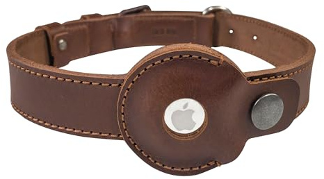 TACO DOG, Hundehalsband mit Fach für AirTag, Haustierhalsband mit GPS-Halter, Vollnarbenleder, handgefertigt, Bourbon Braun
