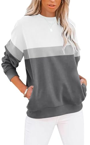 Cuptacc Sudadera Mujer sin Capucha Camiseta Mujer Cuello Redondo Manga Larga con Bolsillos T Shirt