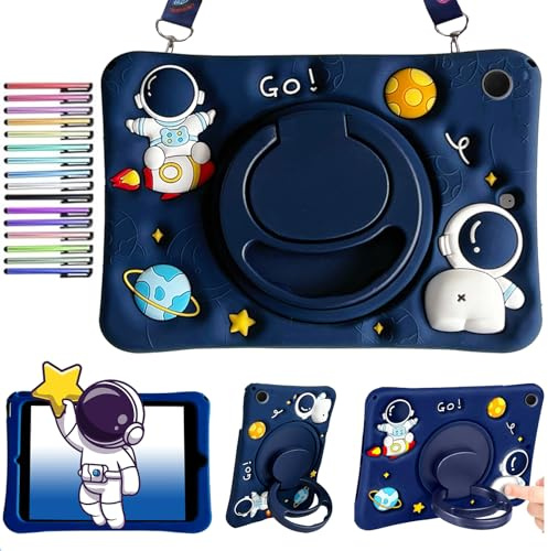 Custodia Compatibile con Samsung Galaxy Tab A8 10,5 Pollici (SM-X200/X205/X207), Cover Antiurto Astronauta con Supporto Impugnatura Girevole a 360°, Tracolla