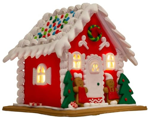 Christmas Paradise LED Lebkuchenhaus 13cm Weihnachtliche Dekoration Pfefferkuchenhaus rot-weiß