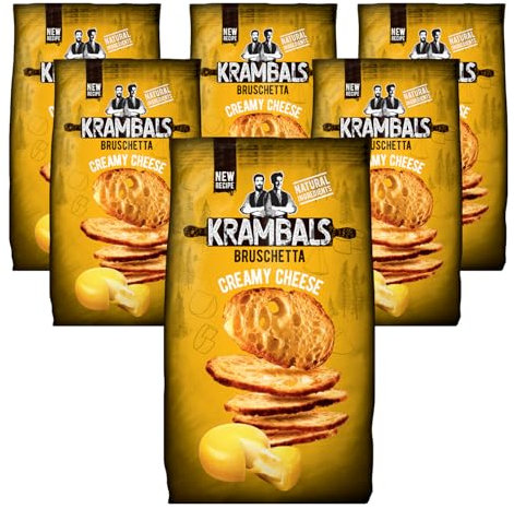 KRAMBALS Bruschetta Creamy Cheese Crisps (70g x Pack of 6) - Baked Crisps Bruschetta Bread Snacks Palm Oil Free Cheese Snack Box