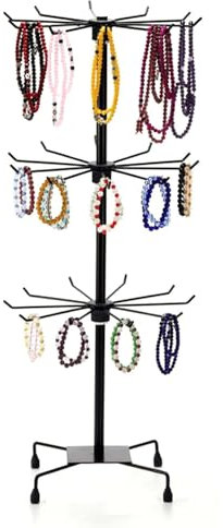 M.J COMFY-LIFE Rotating Jewelry Display Stand – 3-Tier Necklace Holder with 30 Hooks, Adjustable Height, 180° Rotation, Perfect for Necklaces, Bracelets, and Earrings (Black)