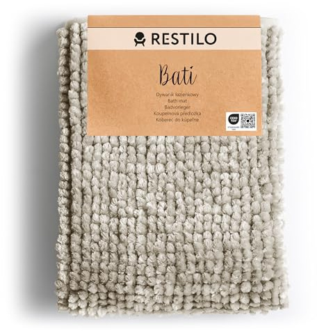 RESTILO Badmatta 60 x 90 cm Halkfri Badrumsmatta Absorberande Duschmatta Vattenabsorberande Beige Bati