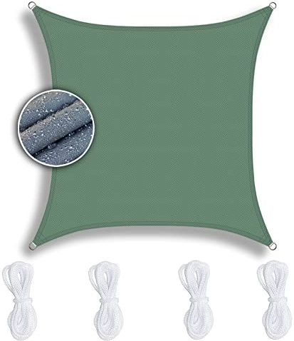 Vela ombreggiante verde scuro, 3,6 x 3,6 m, impermeabile, blocco UV, 90% resistente al vento, baldacchino per piscina all'aperto, patio, giardino, perfetta protezione solare per cortile