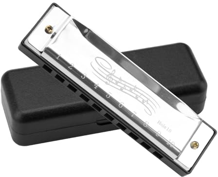 Harmonicas for Adults 10 Holes C Key Blues Harmonica Mouth Organ Metal Chromatic Personalised Kids Harmonica with Case for Kids Adults Beginners Teaching Performance Accompaniment Wind Instruments