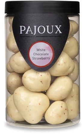 Pajoux White Chocolate Strawberry (Large) 210g | White Chocolate Covered Nuts and Fruit - Palm Oil Free - Chocolate in a Gift Jar