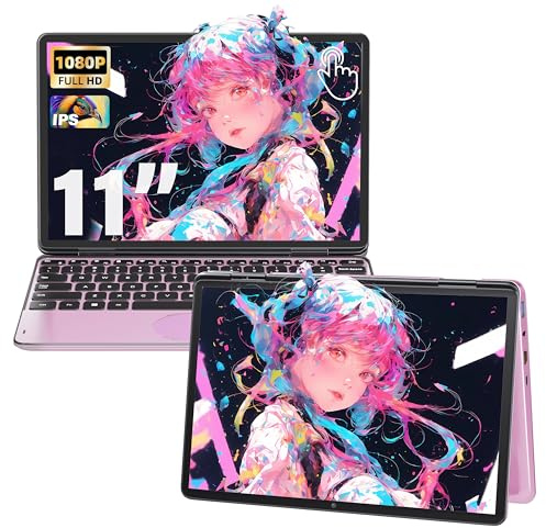 11 Zoll 2-in-1-Touchscreen Rosegold Laptop Tablet, 16GB DDR4 RAM, 512GB SSD, N100 Processor bis zu 3,4GHz, FHD (1920x1200) IPS Display, Backlit-Tastatur, Webcam, USB-C Notebook PC für Studium Reisen