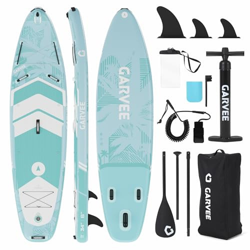 GarveeHome Premium SUP Board Set, Stand Up Paddling Board Gonfiabile, con supporto universale per fotocamera, accessori completi, pagaia regolabile, principianti, avanzati