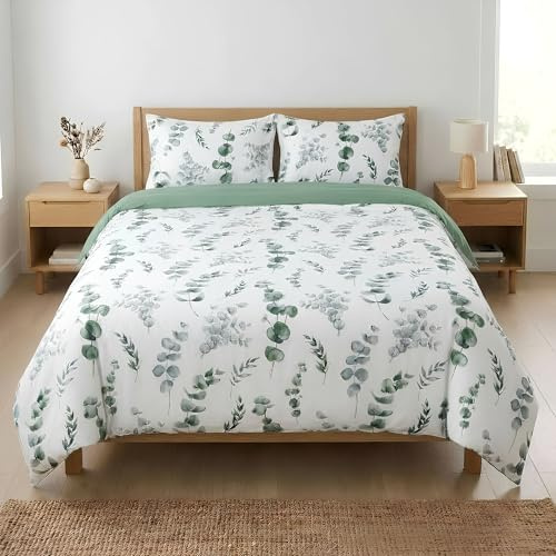 H HANSEL HOME Funda Nórdica Cama 90-2 Piezas - Microfibra Transpirable - Funda Edredón 150x220 cm, Funda de Almohada 50x90 cm - Estampada Eucalipto