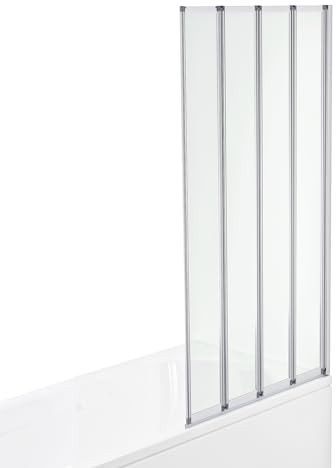 VeeBath NCEU030 Jade 4mm 4-Fold Bi-Fold Concertina Bath Toughened Safety Glass Screen Shower Chrome - 1400x800mm