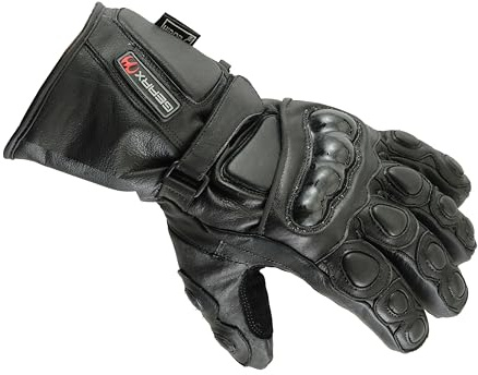GEARX Winter wasserdichte Leder Handschuhe Motorrad Knöchel Schutz - Schwarz, L