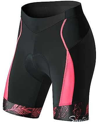 Santic Fahrradhose Damen Gepolstert Kurz Radlerhose Gepolstert Schnelltrockende mit Sitzpolster 3D breiterem dichterem Polster