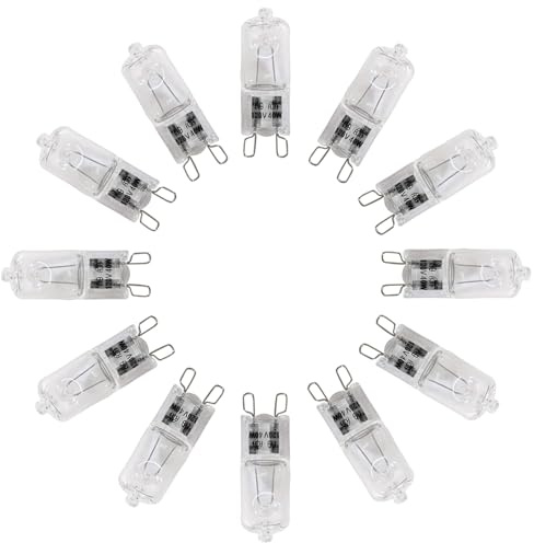 Snnalosses Appliance Light G9 Bulb, 120V 40W Xenon Small Light Bulb for Microwave,Chandeliers, Pendants, Cabinet Lights, Bathroom, 2 Pin Base JC T4 Type,Warm White, Dimmable,12 Pack