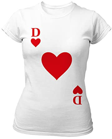 clothinx Damen Slim T-Shirt Herz Dame Karneval, Fasching Spielkarten Kostüm Weiß Größe S