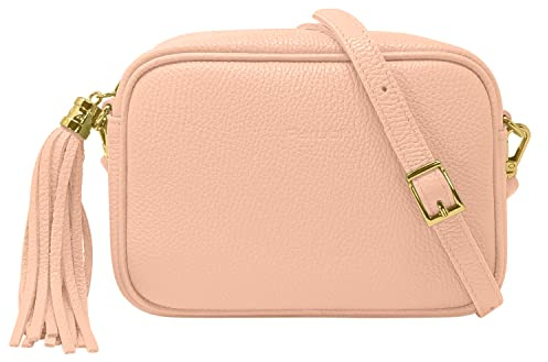 Parubi, Borsa a Tracolla, In Vera Pelle Grana Dollaro, Made in Italy, Modello Anastasia, Borsetta Piccola con Frange Pochette Clutch Da Donna Ragazza Elegante, Rosa Cipria