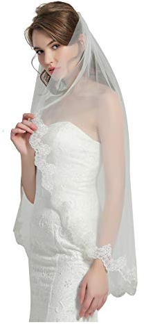 Brautschleier Schleier Spitzenborte Für Braut Hochzeit Softtüll Weiß Ivory Lang Kurz Mit Metall Kamm 1 Schicht V82